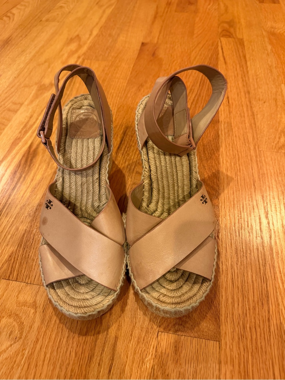 Tory Burch Turnlock Wedge Espadrille Sandals Brown US 9